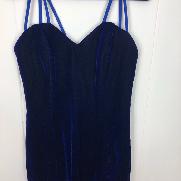 Vintage Blue Velvet Maxi Dress Sz S - Picture 4 of 11